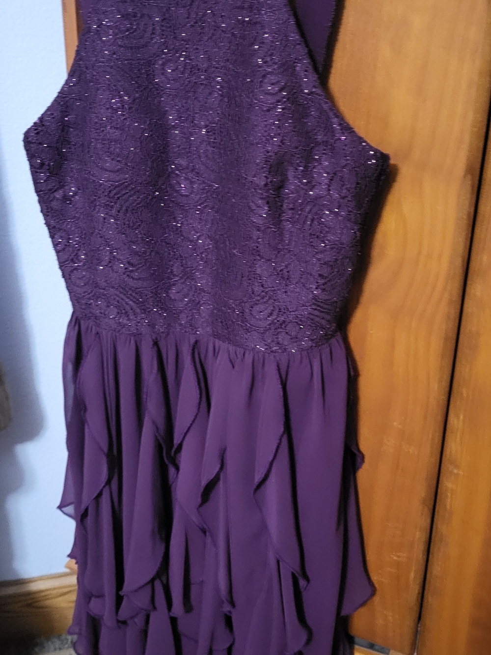 Windsor Juniors Deep Purple Halter Lace & Ruffle Party Dress Sz 3